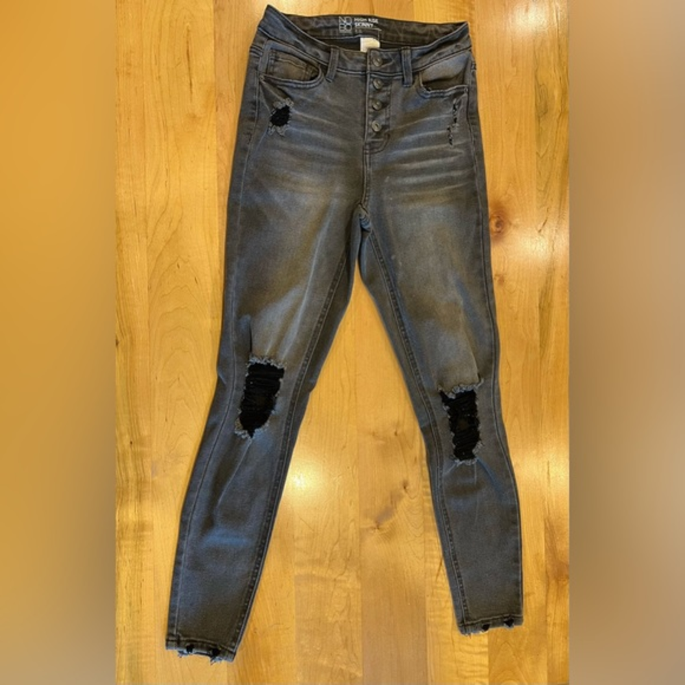 NOBO Jeans Size 3 Black Denim Skinny Distressed High Rise Button Fly